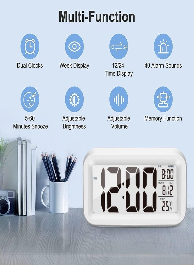 Lifera White Digital Table Desk Multifunction Alarm Clock [Battery Operated | LCD Backlit | Small Size | 12 Functions Include Temperature and Date]-Elegant Professional Clock. (Pack of 1) - Image 3